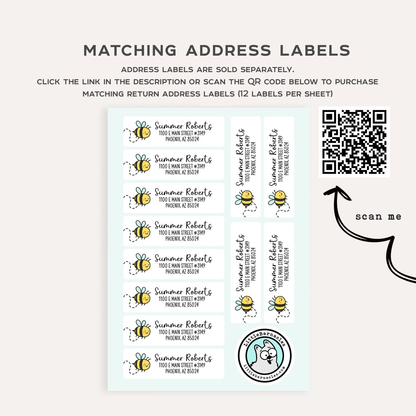 Personalized Bee Stationery Set • Custom Name Flat Notecards • Cute Bee Thank You Cards • Monogram Stationery • Set of 12