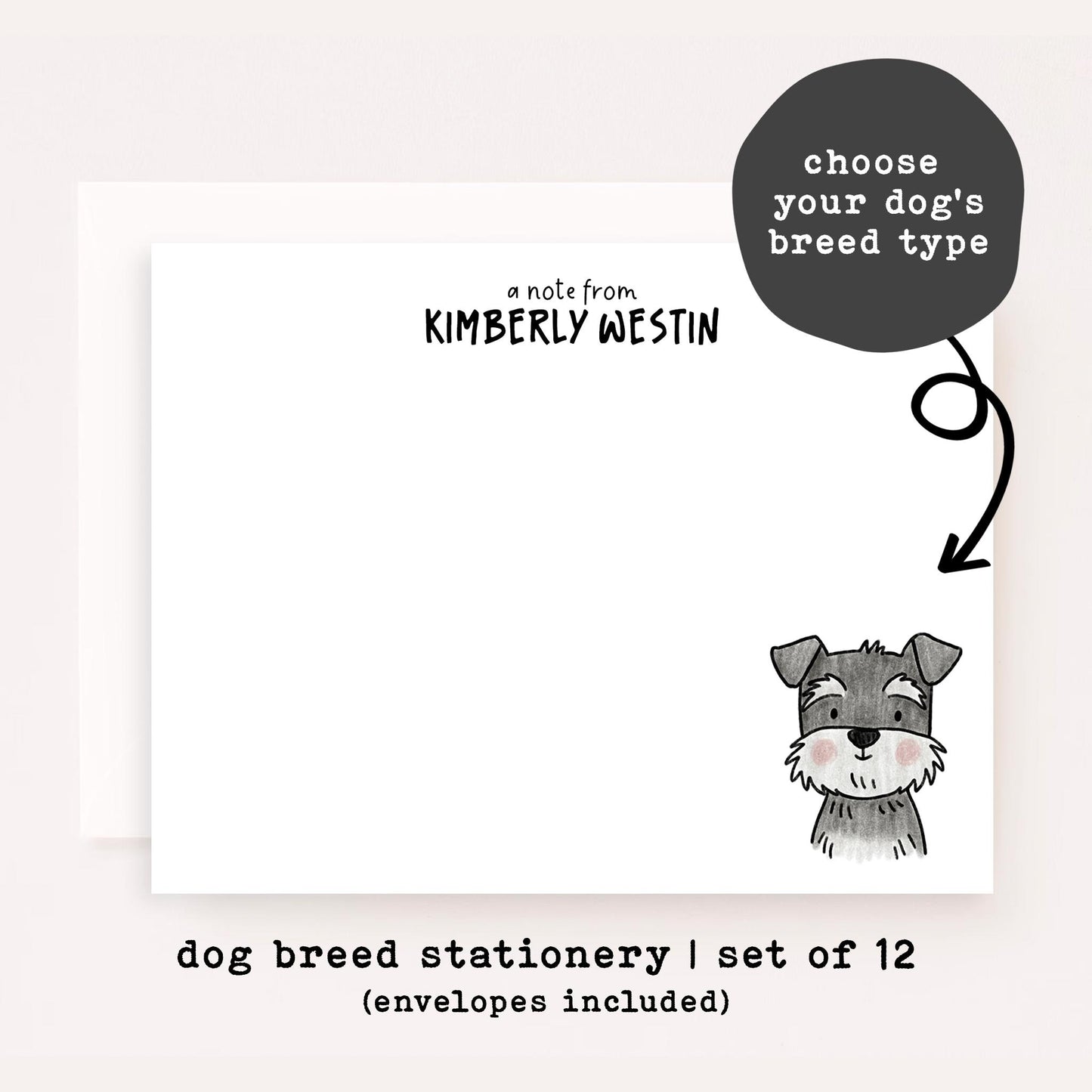 Custom Dog Portrait Stationery Set • Personalized Pet Notecards • Cute Dog Doodle Thank You Cards • Dog Lover Gift • Set of 12