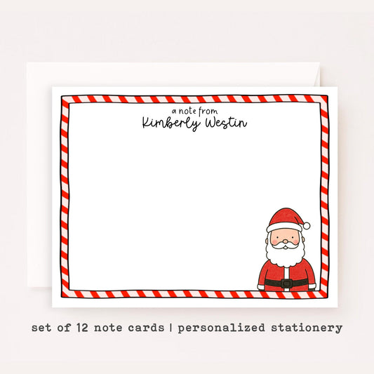 Personalized Santa Stationery • Christmas Santa Notecard Set • Custom Name Note Cards • Holiday Thank You Cards • Santa Claus Set of 12