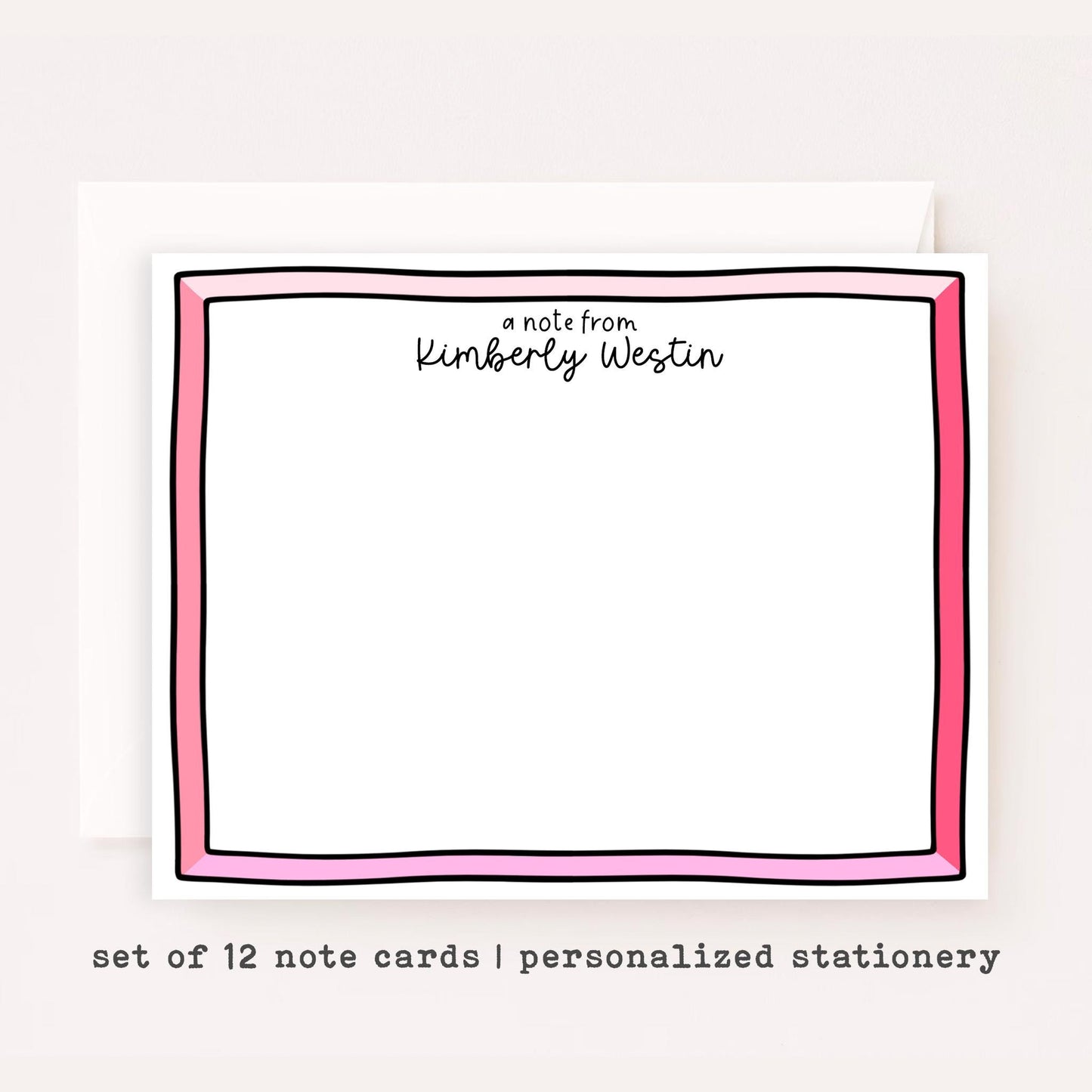 Personalized Gradient Stationery • Pink Note Card Set • Custom Name Notecards • Kids Thank You Cards • Color Gradient Stationery Set of 12