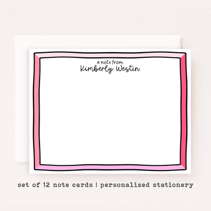 Personalized Gradient Stationery • Pink Note Card Set • Custom Name Notecards • Kids Thank You Cards • Color Gradient Stationery Set of 12