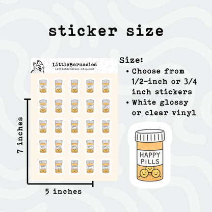 Happy Pill Reminder Planner Stickers • Medication Reminder Labels • Mental Health Self Care • Anxiety Depression Planner • Calendar Health Sticker
