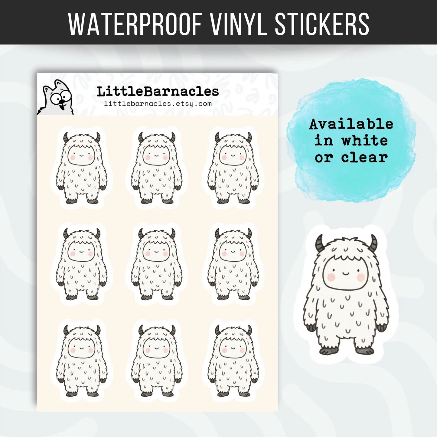 Mini Yeti Sticker Sheet • Waterproof Vinyl Cartoon Stickers • Funny Yeti Decals • Cute Cryptid Stickers • Laptop Water Bottle