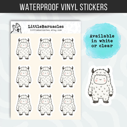 Mini Yeti Sticker Sheet • Waterproof Vinyl Cartoon Stickers • Funny Yeti Decals • Cute Cryptid Stickers • Laptop Water Bottle