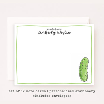 Personalized Pickle Note Cards • Custom Name Stationery • Funny Pickle Notecards • Cute Pickle Thank You Cards • Set of 12