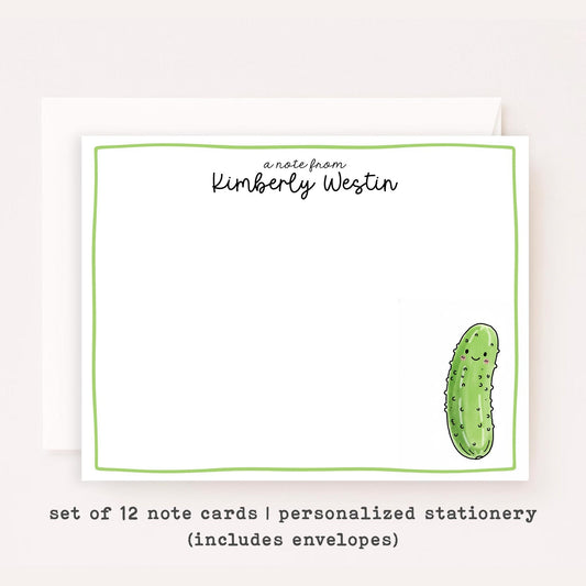 Personalized Pickle Note Cards • Custom Name Stationery • Funny Pickle Notecards • Cute Pickle Thank You Cards • Set of 12