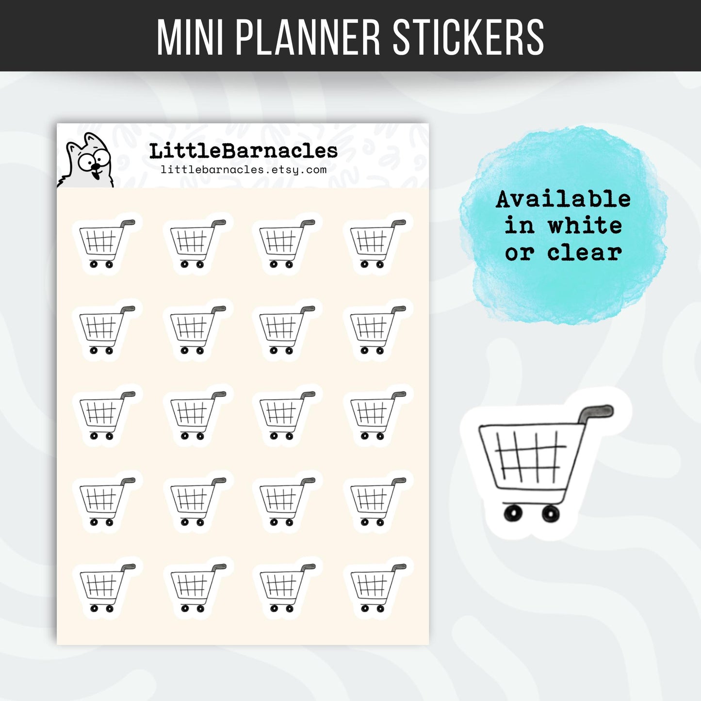 Grocery Cart Planner Sticker • Mini Grocery Shopping Sticker • Shopping Reminder Label • Grocery Planner Sticker • Calendar Journal Sticker