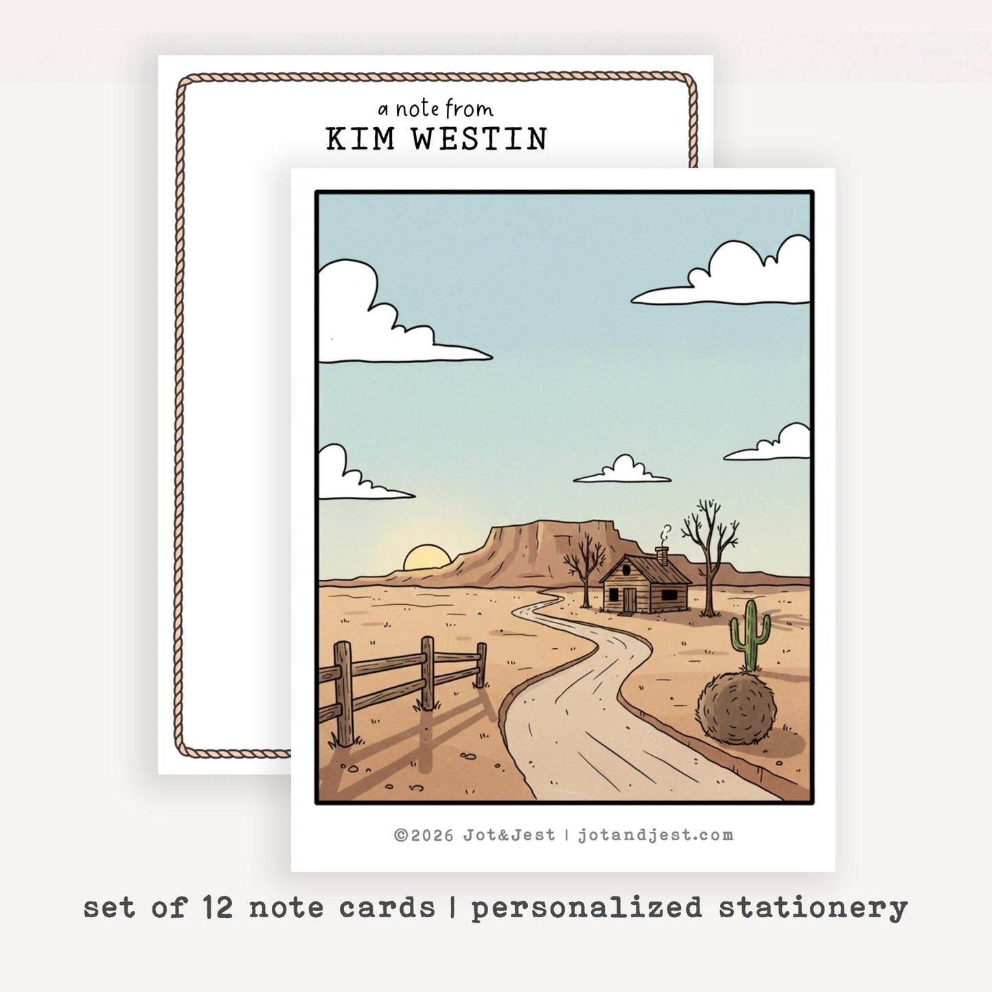 Personalized Country Western Note Cards • Custom Name Stationery • Southwest Flat Notecards • Country Thank You Card Set