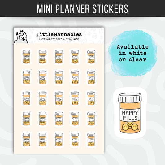 Happy Pill Reminder Planner Stickers • Medication Reminder Labels • Mental Health Self Care • Anxiety Depression Planner • Calendar Health Sticker