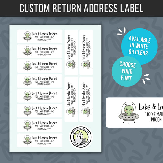 Custom UFO Return Address Labels • Alien Mailing Stickers • Personalized Space Address Labels • Cute Alien Return Labels