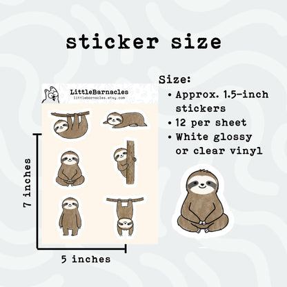 Mini Sloth Sticker Sheet • Cute Sloth Stickers • Waterproof Vinyl Animal Stickers • Sloth Laptop Water Bottle Planner Stickers