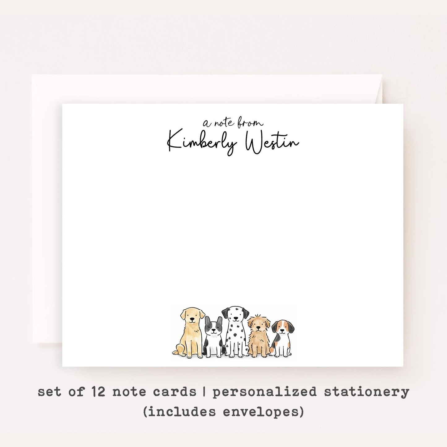 Personalized Dog Stationery Set • Custom Dog Notecards • Cute Cartoon Dog Flat Note Cards • Thank You Notes • Custom Name • Set of 12