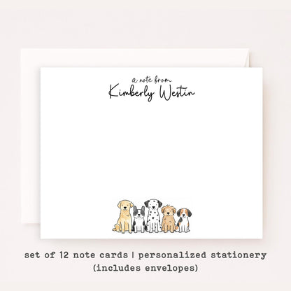 Personalized Dog Stationery Set • Custom Dog Notecards • Cute Cartoon Dog Flat Note Cards • Thank You Notes • Custom Name • Set of 12