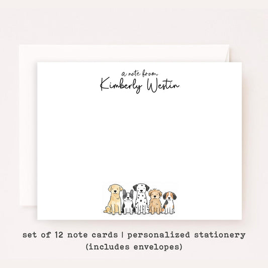 Personalized Dog Stationery Set • Custom Dog Notecards • Cute Cartoon Dog Flat Note Cards • Thank You Notes • Custom Name • Set of 12