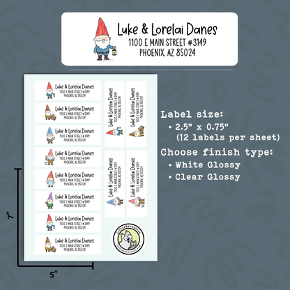 Custom Gnome Address Labels • Personalized Return Address Stickers • Cute Garden Gnome Mailing Labels • Customizable Address Label Set of 12