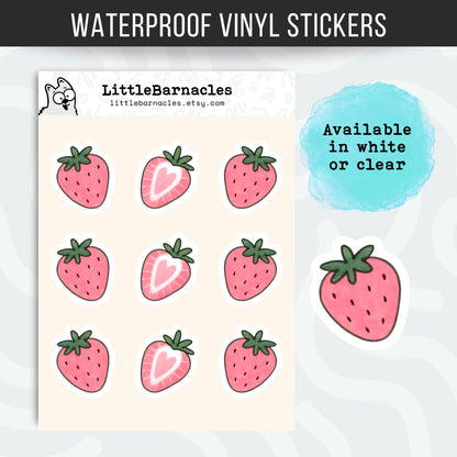 Mini Strawberry Sticker Sheet • Cute Pink Strawberry Stickers • Waterproof Vinyl Fruit Decals • Laptop Planner Stickers