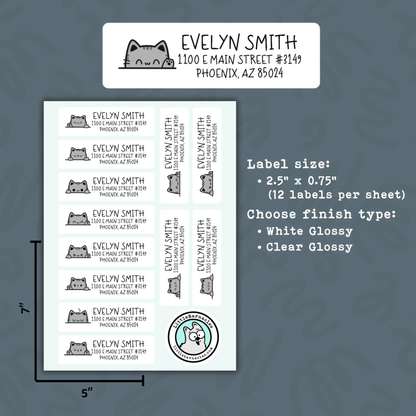 Custom Gray Tabby Cat Return Address Labels • Weatherproof Mailing Stickers • Personalized Cat Address Labels • Cute Pet Return Label