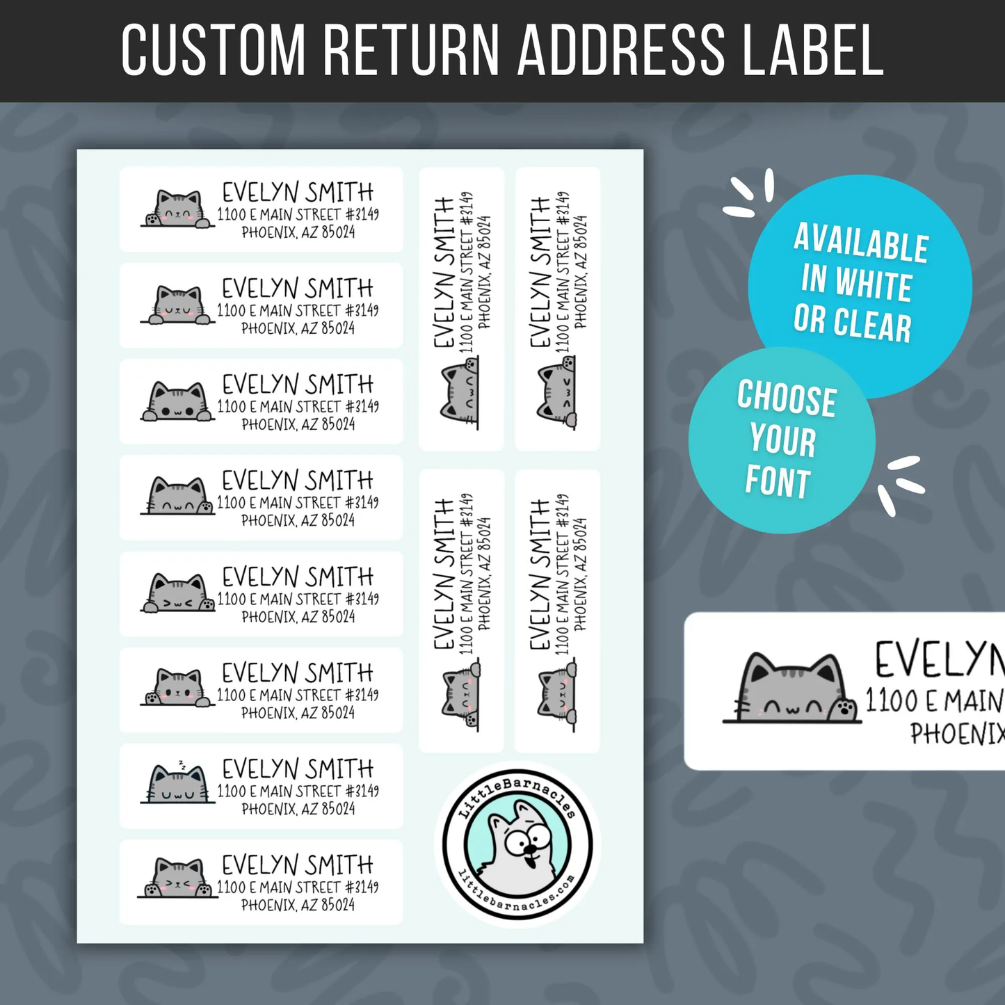 Custom Gray Tabby Cat Return Address Labels • Weatherproof Mailing Stickers • Personalized Cat Address Labels • Cute Pet Return Label