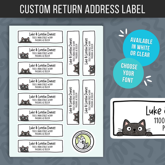 Custom Black Cat Address Labels • Personalized Return Address Stickers • Black Cat Mailing Labels • Customizable Address Labels • Set of 12