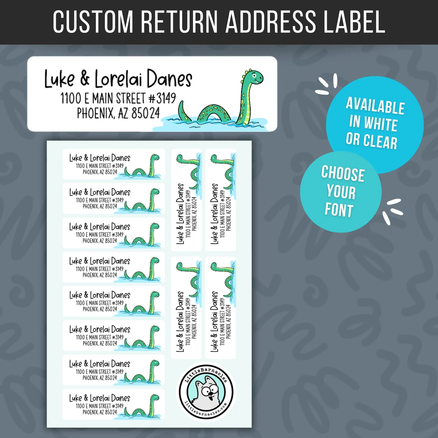 Custom Loch Ness Monster Return Address Labels • Personalized Mailing Stickers • Nessie Address Label • Cute Cryptid Return Label
