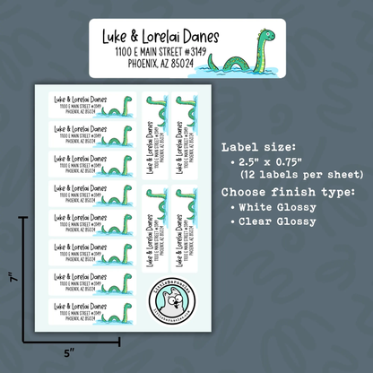 Custom Loch Ness Monster Return Address Labels • Personalized Mailing Stickers • Nessie Address Label • Cute Cryptid Return Label