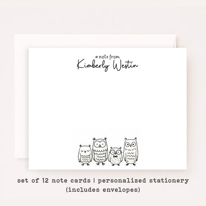 Personalized Owl Stationery Set • Custom Owl Flat Notecards • Cute Owl Thank You Cards • Custom Name Stationery • Set of 12