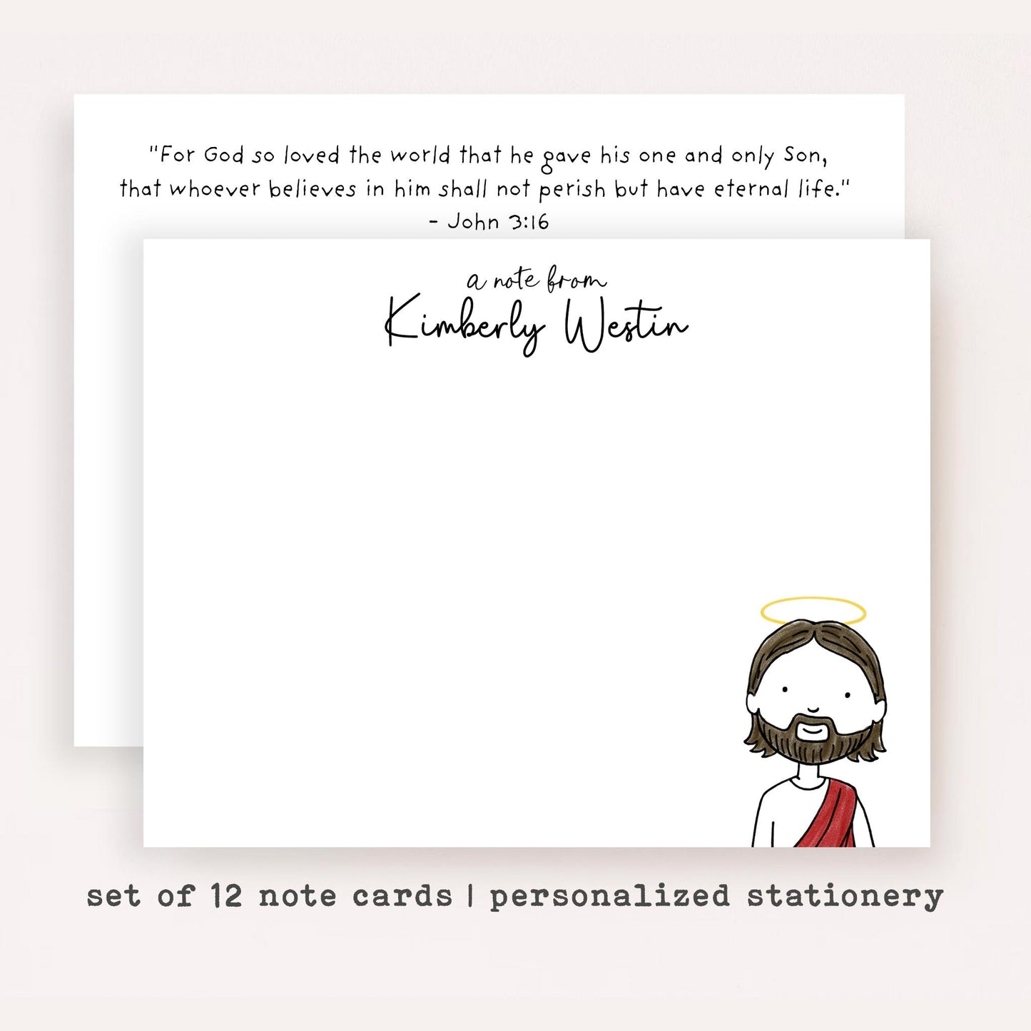 Personalized Jesus Stationery Set • Custom Christian Flat Notecards • Religious Thank You Cards • Custom Name Gift Set of 12