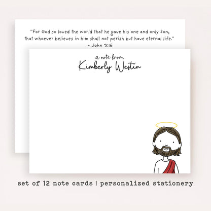 Personalized Jesus Stationery Set • Custom Christian Flat Notecards • Religious Thank You Cards • Custom Name Gift Set of 12