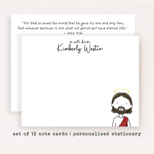 Personalized Jesus Stationery Set • Custom Christian Flat Notecards • Religious Thank You Cards • Custom Name Gift Set of 12