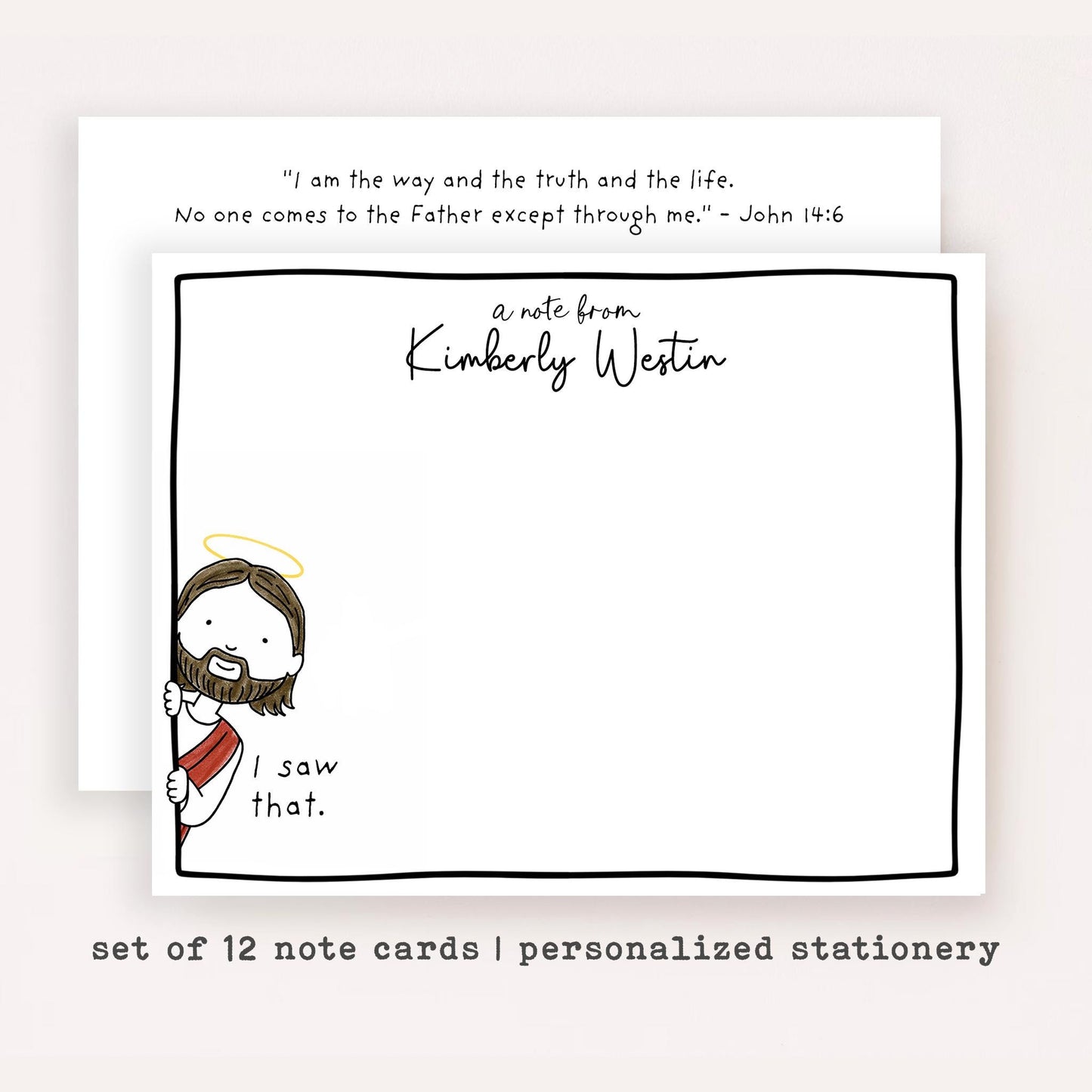 Personalized Jesus Stationery Set • Custom Christian Flat Notecards • Religious Thank You Cards • Custom Name Gift Set of 12 Jesus Saw That