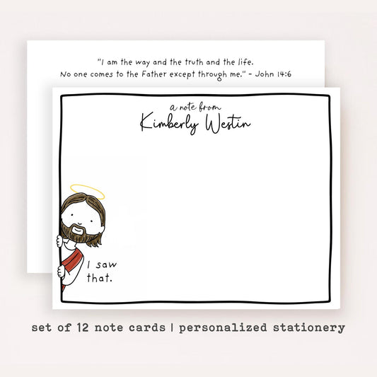 Personalized Jesus Stationery Set • Custom Christian Flat Notecards • Religious Thank You Cards • Custom Name Gift Set of 12 Jesus Saw That