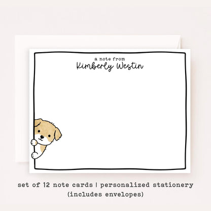 Personalized Dog Stationery Set • Custom Name Flat Notecards • Cute Dog Thank You Cards • Monogram Stationery Gift • Set of 12 • Sneaky Dogs