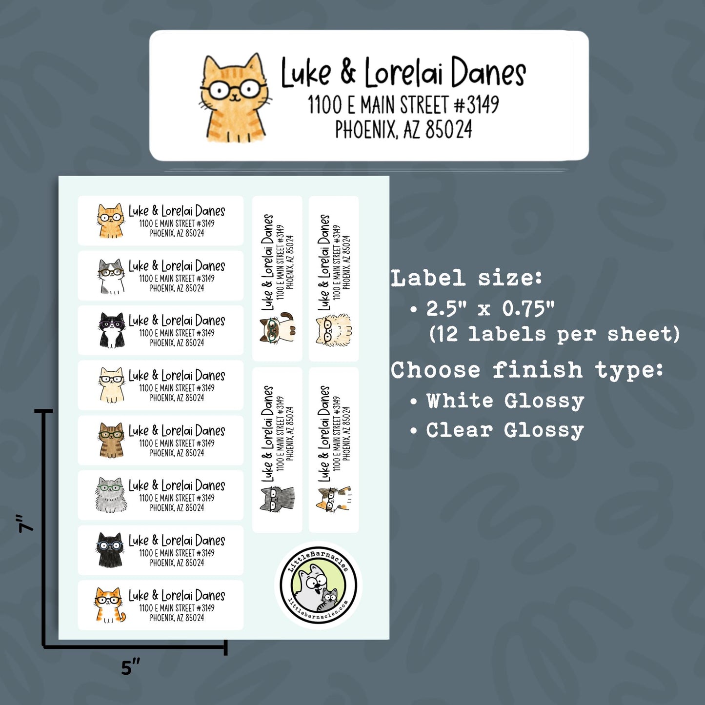 Cats with Glasses Return Address Labels • Personalized Mailing Stickers • Custom Cat Address Labels • Weatherproof Vinyl • Cute Pet Labels