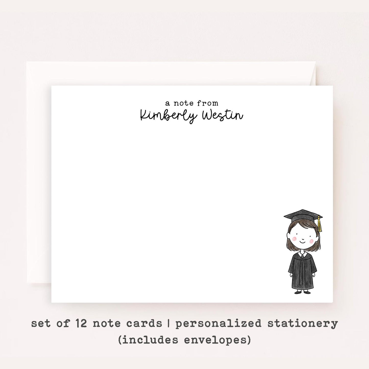Personalized Graduation Stationery Set • Custom Name Flat Notecards • Graduate Thank You Cards • Monogram Gift • Boy or Girl • Set of 12