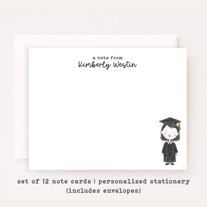Personalized Graduation Stationery Set • Custom Name Flat Notecards • Graduate Thank You Cards • Monogram Gift • Boy or Girl • Set of 12
