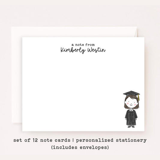 Personalized Graduation Stationery Set • Custom Name Flat Notecards • Graduate Thank You Cards • Monogram Gift • Boy or Girl • Set of 12