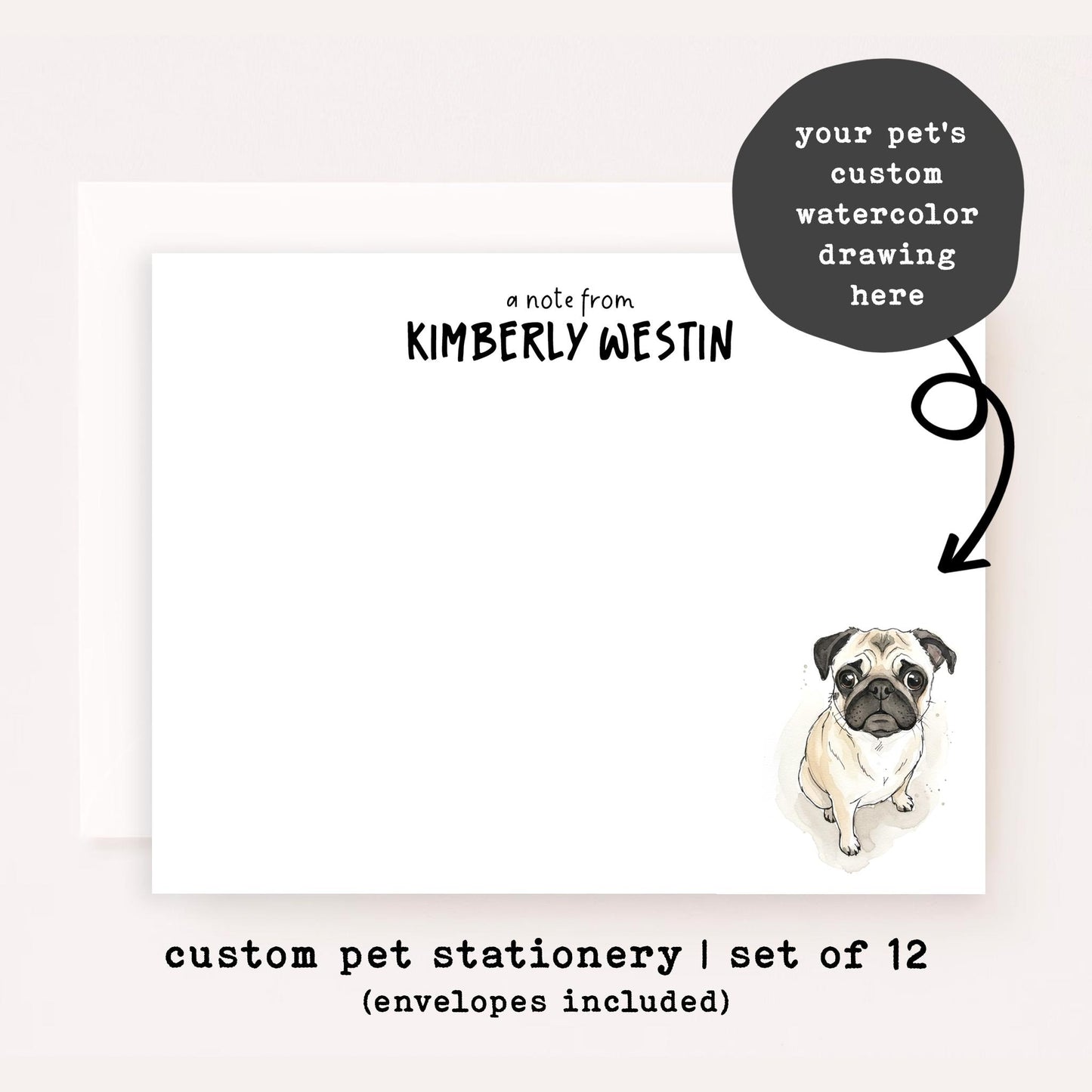 Custom Pet Portrait Stationery Set • Personalized Dog or Cat Notecards • Watercolor Pet Stationery Gift • Set of 12