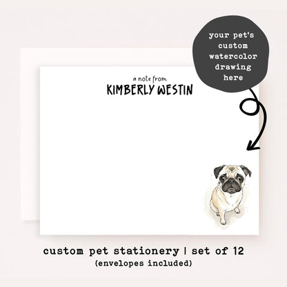 Custom Pet Portrait Stationery Set • Personalized Dog or Cat Notecards • Watercolor Pet Stationery Gift • Set of 12