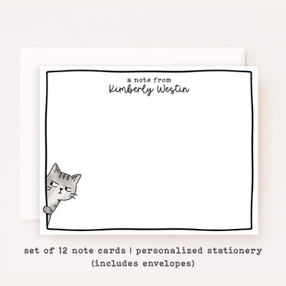 Personalized Suspicious Cat Stationery Set • Custom Name Flat Notecards • Side Eye Cat Thank You Cards • Cute Monogram Gift • Side Eye Cat