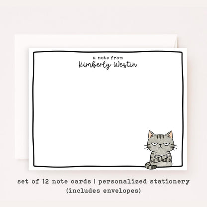 Personalized Grumpy Cat Stationery Set • Custom Name Flat Notecards • Funny Grumpy Cat Thank You Cards • Cat Lover Gift • Set of 12