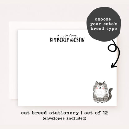 Personalized Cat Breed Stationery Set • Cute Cat Doodle Notecards • Custom Pet Stationery Gift • Set of 12