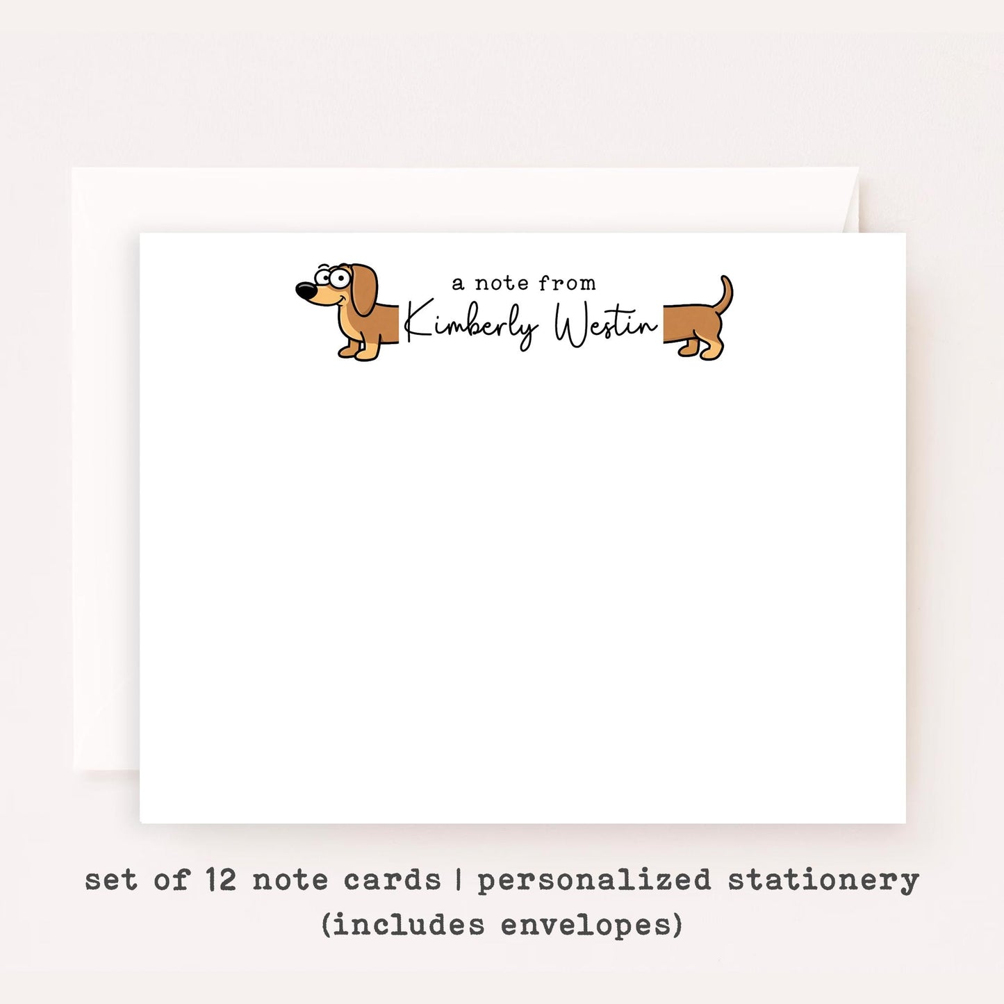 Personalized Dachshund Stationery Set • Custom Name Flat Notecards • Cute Wiener Dog Thank You Cards • Dog Lover Gift