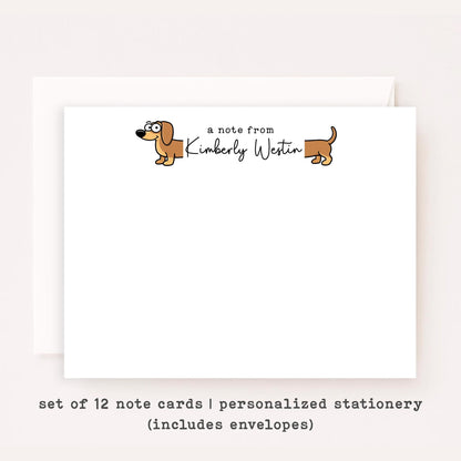 Personalized Dachshund Stationery Set • Custom Name Flat Notecards • Cute Wiener Dog Thank You Cards • Dog Lover Gift