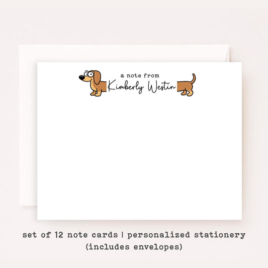 Personalized Dachshund Stationery Set • Custom Name Flat Notecards • Cute Wiener Dog Thank You Cards • Dog Lover Gift