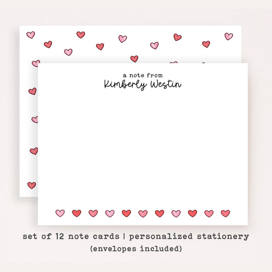 Personalized Hearts Stationery Set • Custom Name Valentine Notecards • Tiny Hearts Thank You Cards • Set of 12