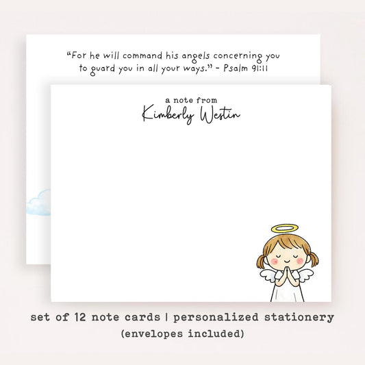 Personalized Angel Stationery Set • Custom Flat Notecards • Christian Thank You Cards • Religious Gift • Custom Name Set of 12