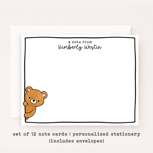 Personalized Teddy Bear Stationery Set • Custom Name Flat Notecards • Cute Teddy Bear Thank You Cards • Kids Stationery Gift • Set of 12