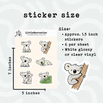 Mini Koala Sticker Sheet • Cute Koala Vinyl Stickers • Waterproof Funny Animal Decals • Laptop & Water Bottle Stickers