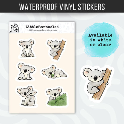 Mini Koala Sticker Sheet • Cute Koala Vinyl Stickers • Waterproof Funny Animal Decals • Laptop & Water Bottle Stickers