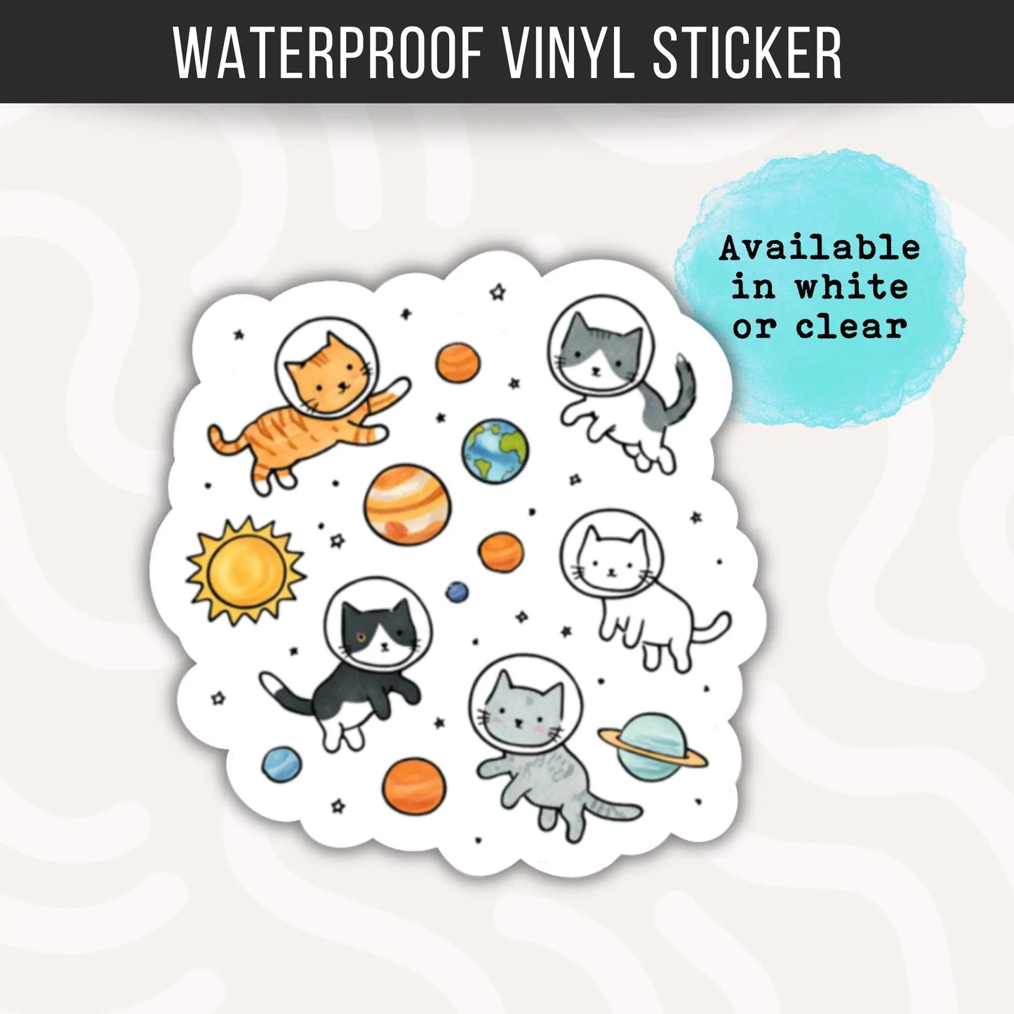 Space Cat Sticker • Waterproof Vinyl Decal • Cat Lover Gift • Tiny Kitten Laptop Water Bottle Sticker • Cat Mom Journal Decal